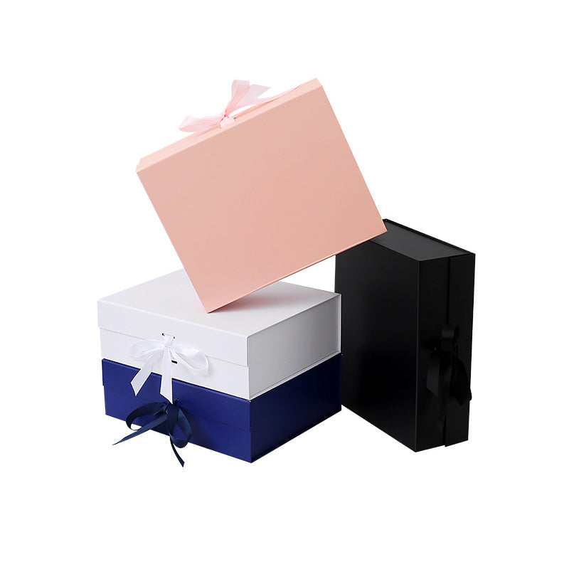 Premium 100% Recycled Paper Foldable Gift Box with Fixed Ribbon Magnetic Wedding Boxes