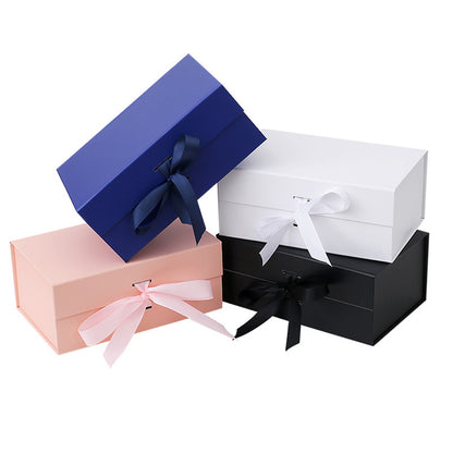 Premium 100% Recycled Paper Foldable Gift Box with Fixed Ribbon Magnetic Wedding Boxes