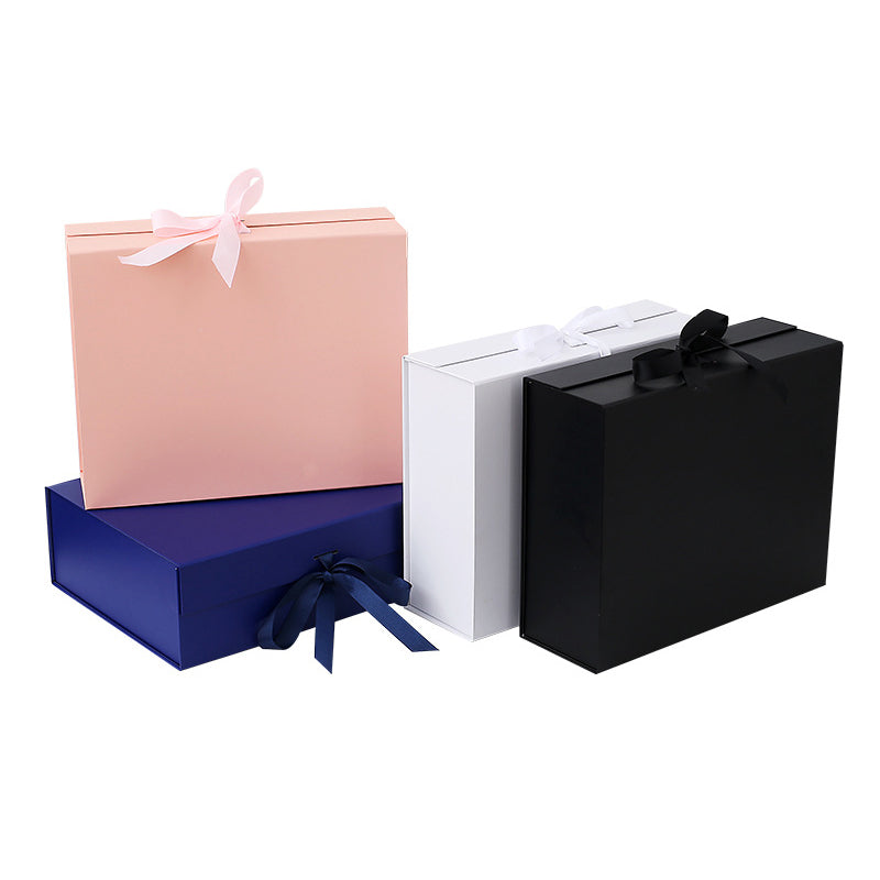 Premium 100% Recycled Paper Foldable Gift Box with Fixed Ribbon Magnetic Wedding Boxes