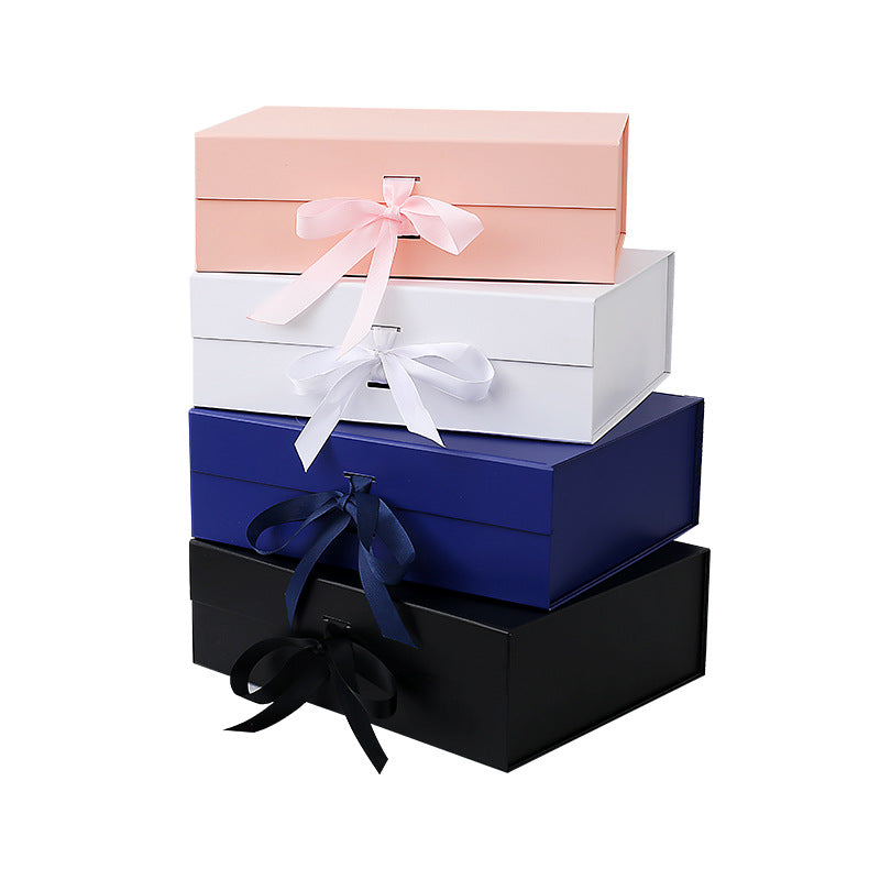 Premium 100% Recycled Paper Foldable Gift Box with Fixed Ribbon Magnetic Wedding Boxes