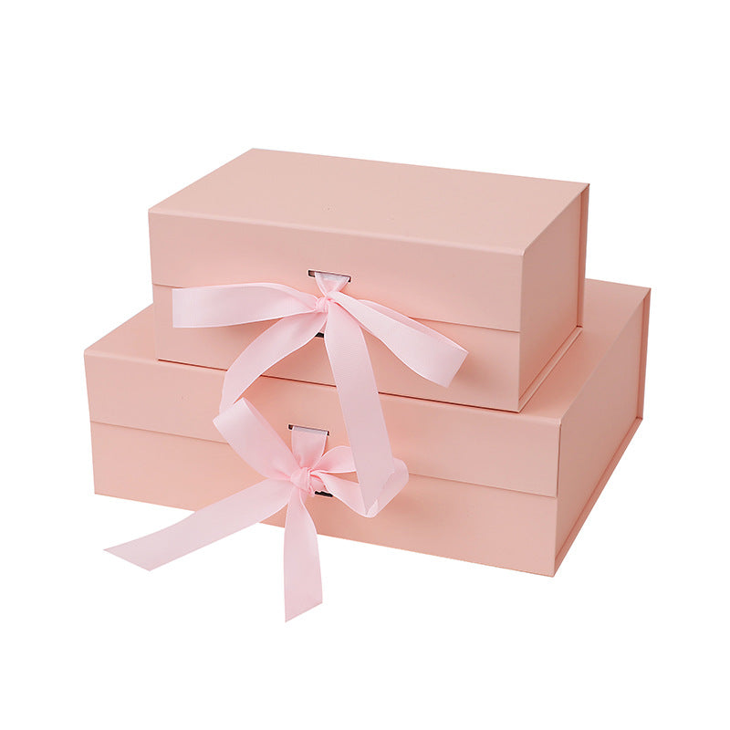 Premium 100% Recycled Paper Foldable Gift Box with Fixed Ribbon Magnetic Wedding Boxes