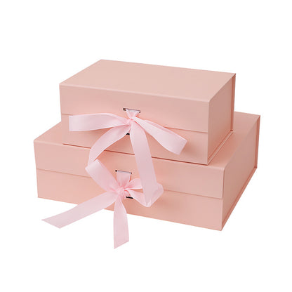 Premium 100% Recycled Paper Foldable Gift Box with Fixed Ribbon Magnetic Wedding Boxes