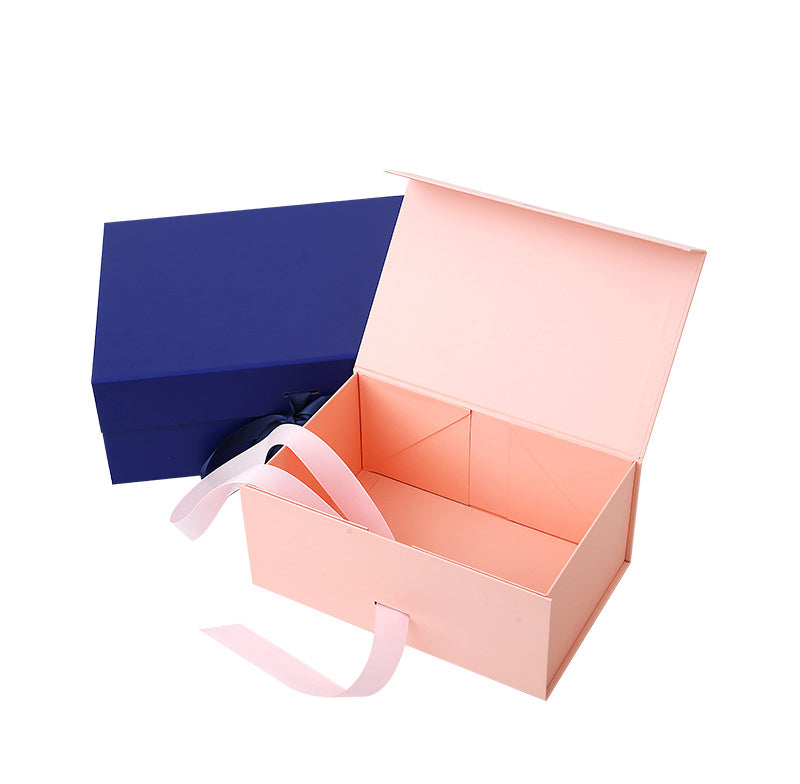 Premium 100% Recycled Paper Foldable Gift Box with Fixed Ribbon Magnetic Wedding Boxes